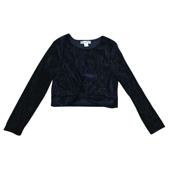 Knitworks Girls Navy Blue Long Sleeve Velvet Twist Front Top Size 8 - Picture 1 of 2